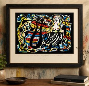 Zebra Station I: A Modern Woman, Partly Wrapped in a Zebra Fur 2026 painting by Klaus Ferdinand Hempfling, Acrylic on Paper, 50 x 65 cm, KFH Art
