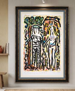 A Man in a Zebra Suit and a Body-Painted Woman 2026, Painting by Klaus Ferdinand Hempfling, Acrylic and Watercolor on Paper, 110 x 75 cm, KFH Art
