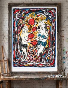 A Shorter, Older Man Boxes a Younger, Taller Woman for Prize Money 2026, Painting by Klaus Ferdinand Hempfling, Acrylic on Paper, 100 x 70 cm, KFH Art